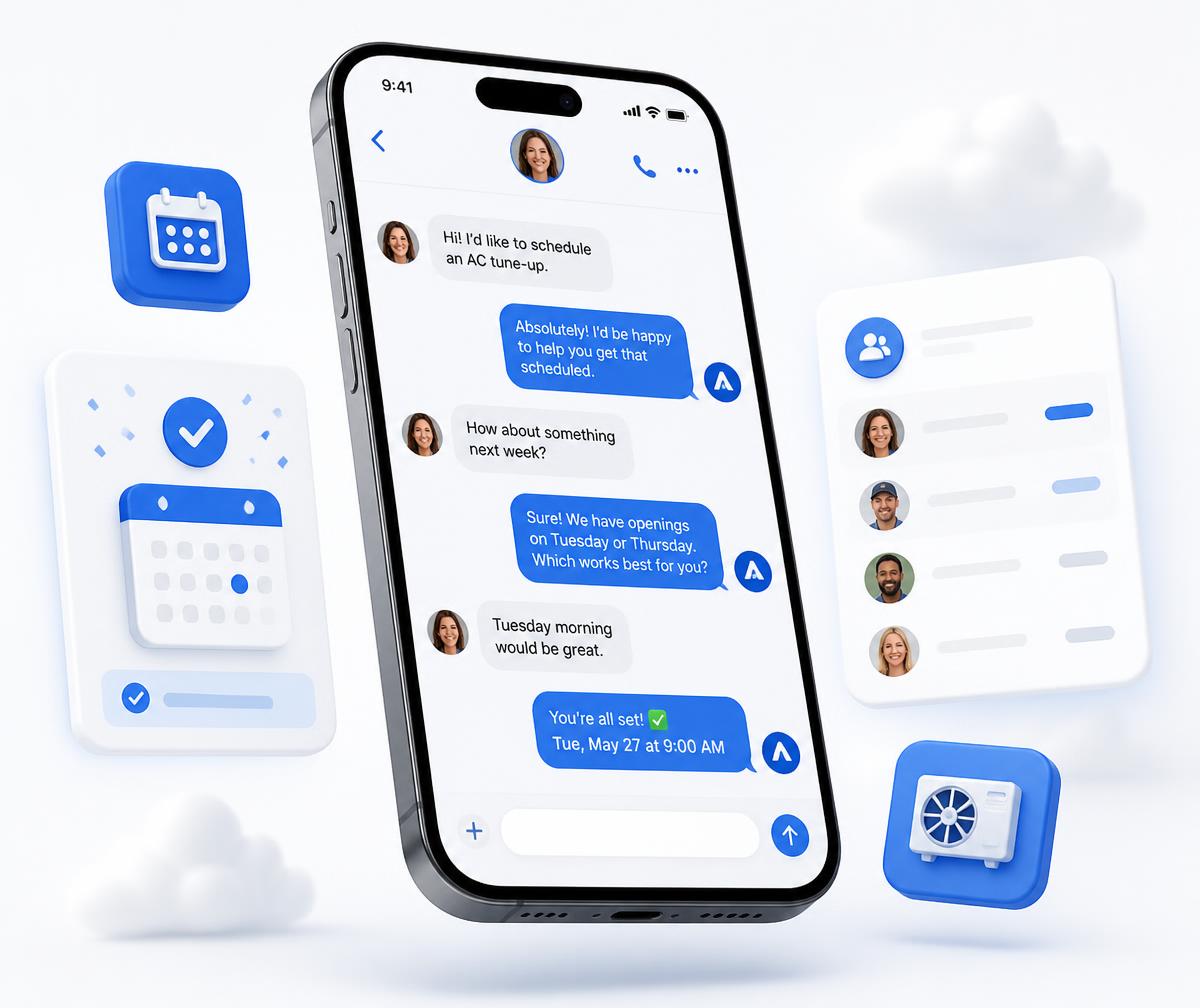 Automated text conversation booking a service job with a past customer